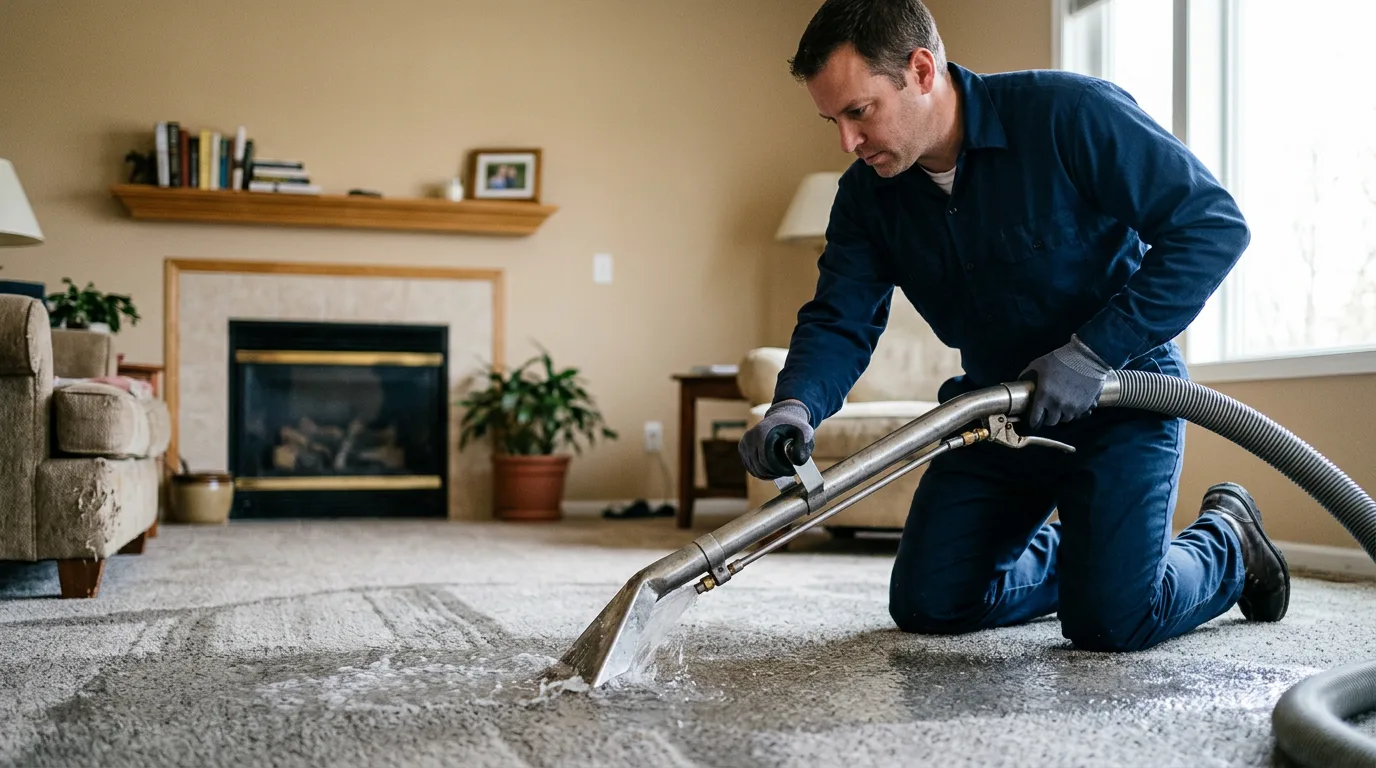 Water damage restoration technician working near Ridgefield, NJ
